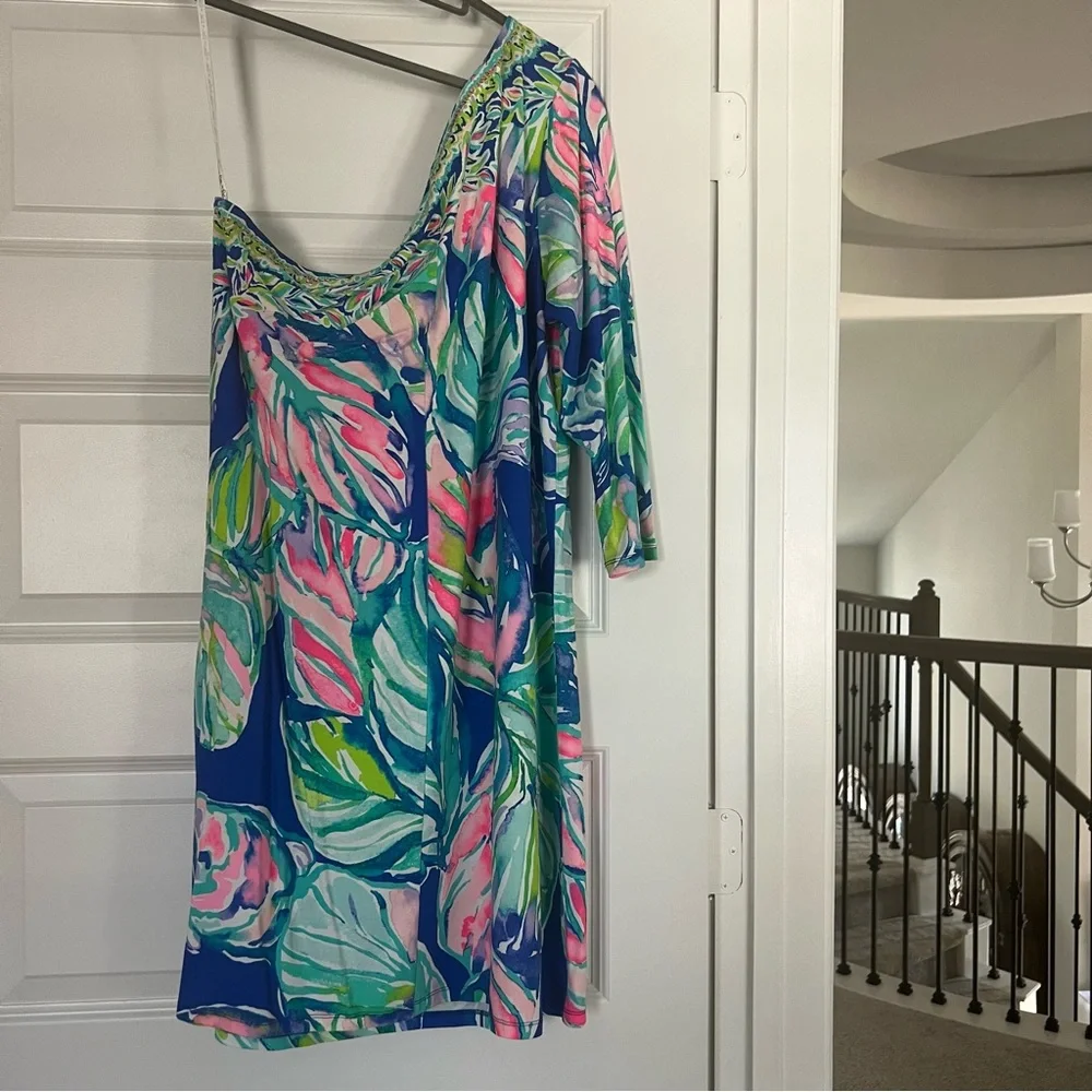 Lilly Pulitzer Petra One Shoulder Dress Multi Casa Del Sol Engineered - Picture 3 of 5